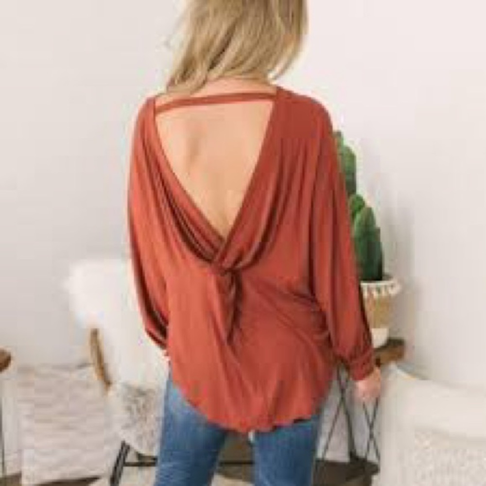 FREE PEOPLE Open Back Ribbed Long Sleeved Flowy Top - Picture 4 of 15